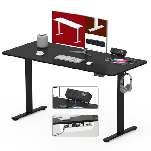 SANODESK Electric Standing Desk with Desk Clamp Power Strip 48"x 24" Whole-Piece Desktop Height Adjustable Stand Up Desk with Cable Management Sit Stand Home Office Desk Black Frame/Black Top - color: Black Frame+black Top, size: 48"x24"