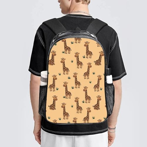 Large Clear Stadium Backpack Mesh Side Pockets Zipper Compartments | Stadium Approved, Giraffes Beige, PVC See Through Bag, for Sand Water Towels - color: Pattern (499)