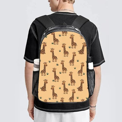 Large Clear Stadium Backpack Mesh Side Pockets Zipper Compartments | Stadium Approved, Giraffes Beige, PVC See Through Bag, for Sand Water Towels - color: Pattern (499)