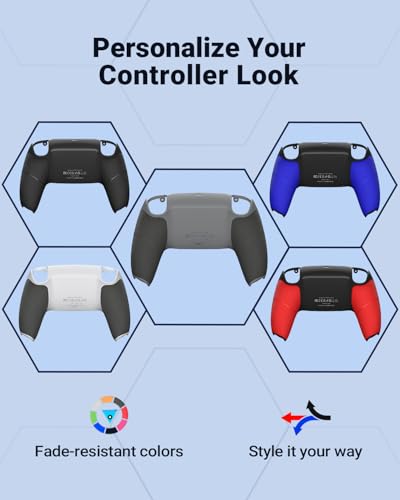 CHARM FOCUS Back Shell Grip Cover Compatible with PS5 Controller, Soft Rubber Overmold and Anti-Slip Diamond Texture, Seamless-Fit Replacement for PS5 Controller Shell, Gray - color: Gray