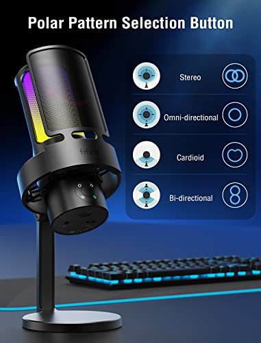 FIFINE Gaming USB Microphone Bundle with Arm Stand, RGB Condenser Desktop Mic with 4 Polar Patterns for Streaming, Mic Boom Arm with Heavy Duty Clamp, Suspension Scissor for Voice-Over(A8Plus+CS1)