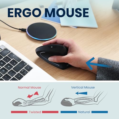 Perixx PERIMICE-713RX Wireless Rechargeable Vertical Mouse - Duo Wired and Wireless Charging Feature - Charging Pad Included - 6 Buttons Design - Black - Right-Handed Design - style: Wireless Rechargeable with Charging Pad