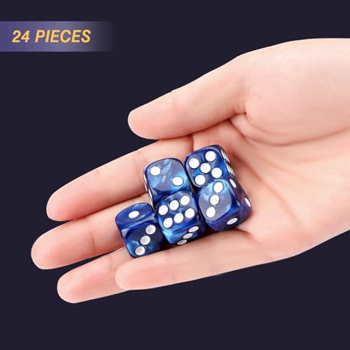 24 of Pack 16MM 6 Sided Dice Set,Pearl Pattern D6 Game Dice Set, 6 Sided Standard Dices for Yahtzee, Bunco or Teaching Math,with Portable Dice Pouch(Blue Pearl) - color: 16mm Blue Pearl