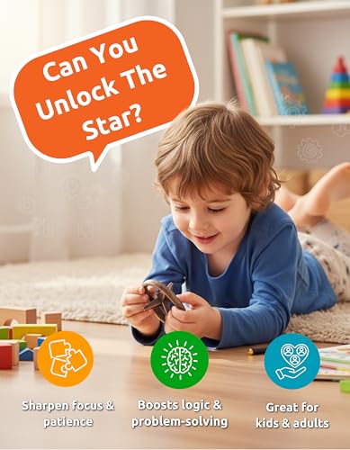 Star in Circle Puzzle – Cast Metal Brain Teaser IQ Game, Mind Twisting Logic Puzzle, Stress Relief Fidget Brain Teaser& Unique Gift - style: Star in Circle