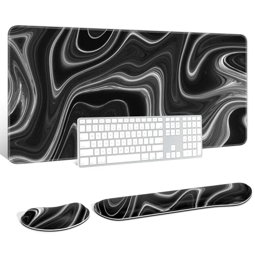 Auhoahsil Large Mouse Pad with Wrist Rests for Keyboard & Mouse, Thick Soft Ergonomic Memory Foam Wrist Supports, Big & Long Desk Mat 35.5 x 15.7 in, for Office Gaming Computer, Abstract Contour - color: Abstract Contour