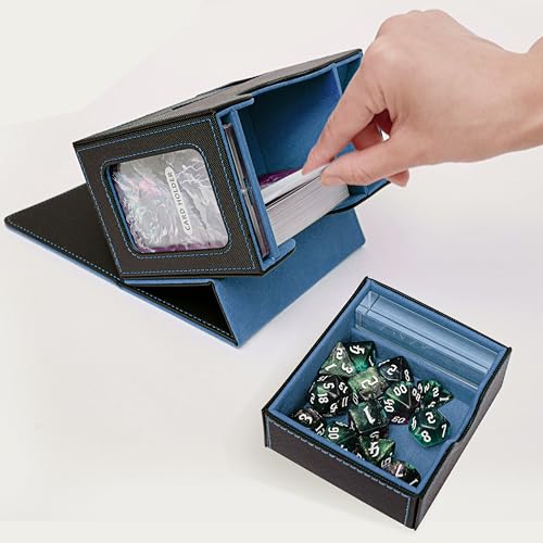 Commander Deck Box for MTG with Dice Tray - Card Deck Box Fits 100 Double-Sleeved Cards & 35PT Card Brick with Commander Display & Magnetic Holder for TCG/CCG Games-Black/Blue - color: Black Blue