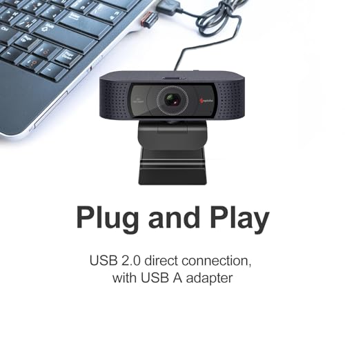 Angetube 1080P Webcam, Computer PC Camera for Laptop with Privacy Cover | 2 Microphone, Plug & Play, USB Type-A & A-to-C Adapter, 78° FOV, Suit for Online Calling, Zoom/Teams/YouTube/Google Meeting