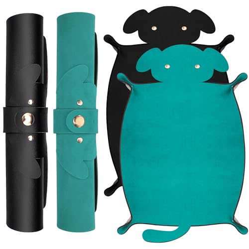 SIQUK 2 Pieces Dog Dice Tray Folding Dice Rolling Trays PU Leather Scroll Dices Holder Storage for D&D RPG Games (Cyan, Black) - color: Cyan, Black