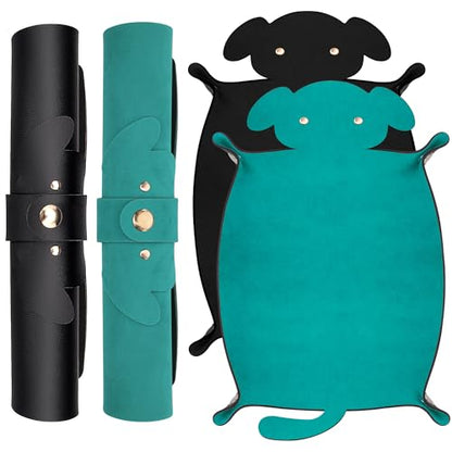 SIQUK 2 Pieces Dog Dice Tray Folding Dice Rolling Trays PU Leather Scroll Dices Holder Storage for D&D RPG Games (Cyan, Black) - color: Cyan, Black
