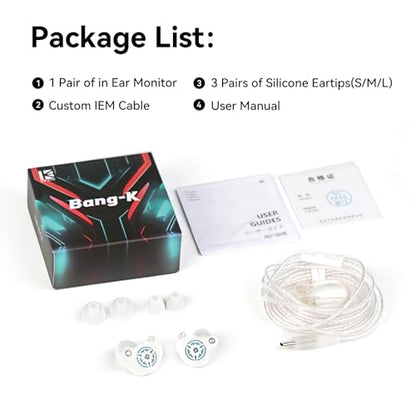2026 Latest erabuds,KBEAR BK1 Wired Gaming Earbuds,10mm Single DD in Ear Monitor,HiFi Headset Wired Earbuds IEM Earphones with Detachable Cable for Gaming/Music/Video (White, 3.5 with mic) - color: D