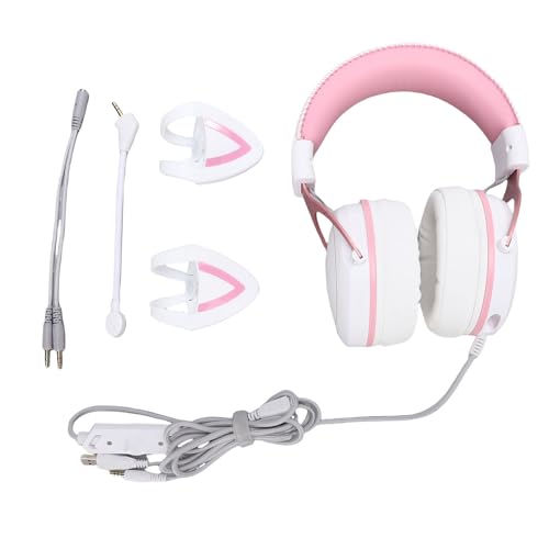 Wired Gaming Headset, Noise Cancelling RGB Luminous Comfortable 50mm Driver PC Gaming Headset, Over Ear Headphones with Flexible Microphone and 7.22ft Cable, for Home Office (Pink) - color: Pink