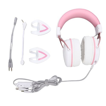 Wired Gaming Headset, Noise Cancelling RGB Luminous Comfortable 50mm Driver PC Gaming Headset, Over Ear Headphones with Flexible Microphone and 7.22ft Cable, for Home Office (Pink) - color: Pink