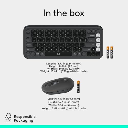 Logitech POP ICON Combo, Wireless Bluetooth Keyboard and Mouse, Comfortable Typing, programmable Keys and Buttons, Quiet clicks, Easy-Switch up to 3 Devices - Graphite and Off-White - color: Graphite White, style: Combo