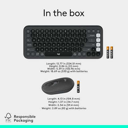 Logitech POP ICON Combo, Wireless Bluetooth Keyboard and Mouse, Comfortable Typing, programmable Keys and Buttons, Quiet clicks, Easy-Switch up to 3 Devices - Graphite and Off-White - color: Graphite White, style: Combo