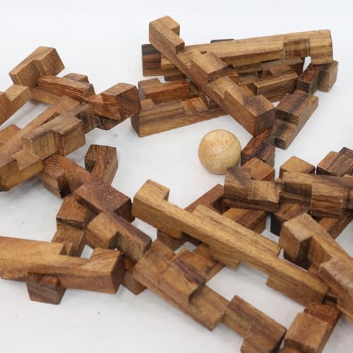 Double Lock-a-Ball Brain Teaser: Mechanical Interlocking 3D Wooden Puzzle for Adults from SiamMandalay with SM Gift Box(Pictured)