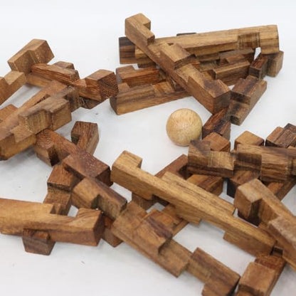 Double Lock-a-Ball Brain Teaser: Mechanical Interlocking 3D Wooden Puzzle for Adults from SiamMandalay with SM Gift Box(Pictured)