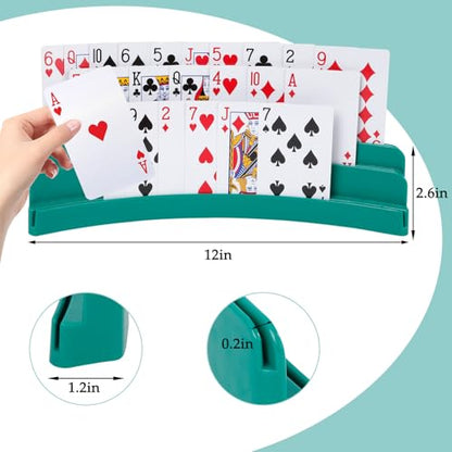 Three-Layer Design Playing Cards Holders，Playing Card Holder for Kids Adults Hands Free Card Holder for Family Card Game Nights Poker Parties - color: Green(2pack)