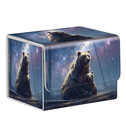 Commander Deck Box for Trading Cards - Fits 100+ Double Sleeved Cards, PU Leather MTG TCG Storage Case with Strong Magnetic Closure, Brown Bears - color: Brown Bears