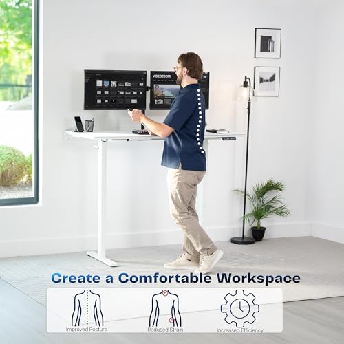 VIVO White 60 x 30 in Standing Desk, DESK-KIT-1W6-P3W | Electric, Holds 220 lbs, Sit Stand, Height Adjustable, Cable Tray, Full-Size Mouse Pad, Office Furniture, White Frame - color: White Top / White Frame, size: 60 x 30