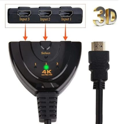 Hdmi Switch Switcher 3 in 1 Out 3-Port Selector 4K 60Hz, HDMI with Pigtail HDMI Cable,Supports Full HD 4K 1080P 3D Player, HDMI Hub Compatible with Fire Stick,HDTV,PS4 Game Consoles,PC