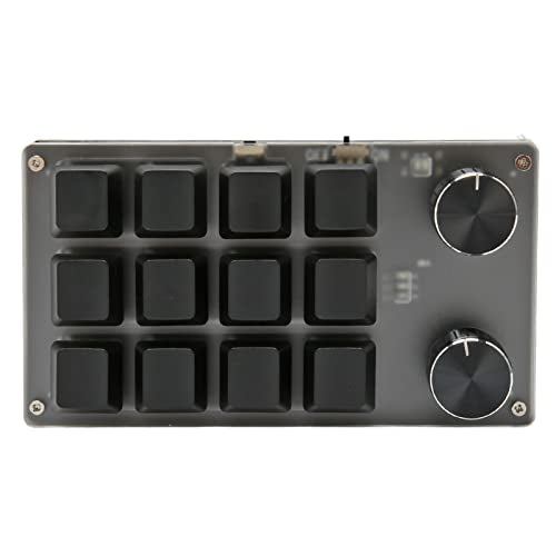 Yunseity Bluetooth Programmable Keyboard, USB Customized Mini Red Switch Keyboard with Knob, One Handed Mechanical Gaming Keyboard Support Volume Control & Shortcut Key (12 Keys with 2