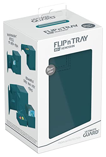 Ultimate Guard Flip'n'Tray 80+, Deck Case for 80 Double-Sleeved TCG Cards + Dice Tray, Petrol, Independent Magnetic Closure & Microfiber Inner Lining - color: Petrol, size: 80+