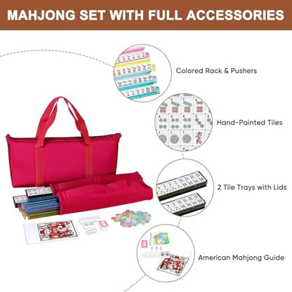 Nova Microdermabrasion American Mahjong Mah Jongg Set 166 Tiles 4 All-in-One Color Rack/Pushers Red Soft Bag Full Size Complete Mahjongg Ma Jong Set (Red) - color: Red