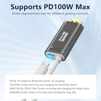 JEMDO Switch 2 Dock HDMI Cable,4K@144Hz 48Gbps,USB C to HDMI 2.1,100W PD Play While Charging,6.6 ft,Portable Travel TV Adapter Compatible with Nintendo Switch 2(Only Below V21.0.0)/2017/OLED - color: Black, style: 144