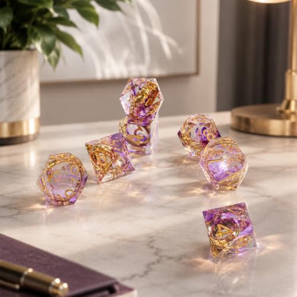 Metal Dice Set DND 7pcs with Gift Box - RPG Gift for Gamers(Gold-Purple) | Elegant gift box included, making it the ultimate present for roleplaying tabletop gamers and D&D enthusiasts - color: Gold-purple