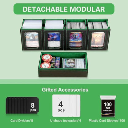 Commander Deck Box for MTG,Card Storage Box Fits 400+ Double-Sleeved Cards,5 in 1 Removable deck Case with Display Windows,for TCG/PTCG/EDH(Black & Green) - color: Black/Green