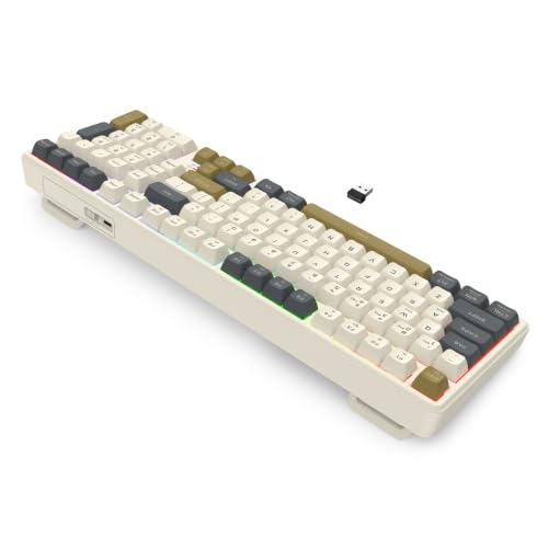 Redragon K528 Wireless Gaming Keyboard Bluetooth Computer Keyboards Creamy Cute with Number Pad RGB Backlit Tri-Mode BT/2.4GHz/USB-C, 4000mAh Battery for Win/MAC- Dusty Olive - color: Dusty Olive