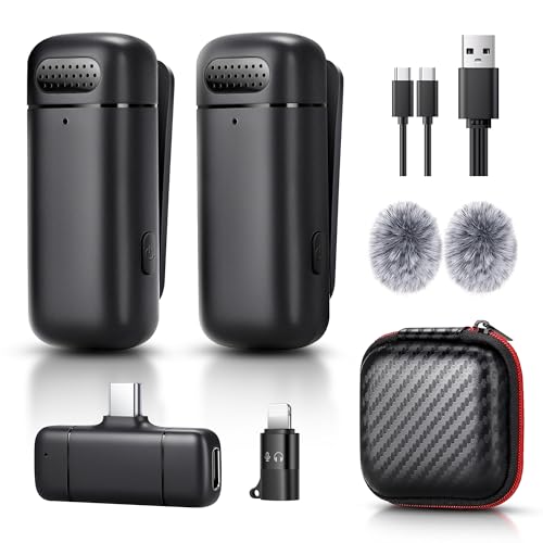 [Upgraded] Wireless Lavalier Lapel Microphone 80FT Range with 6H Working Time Plug & Play Mini Mic with Upgraded Noise Reduction and Reverb for Vlogging, Video Recording, Live Streaming, Interview