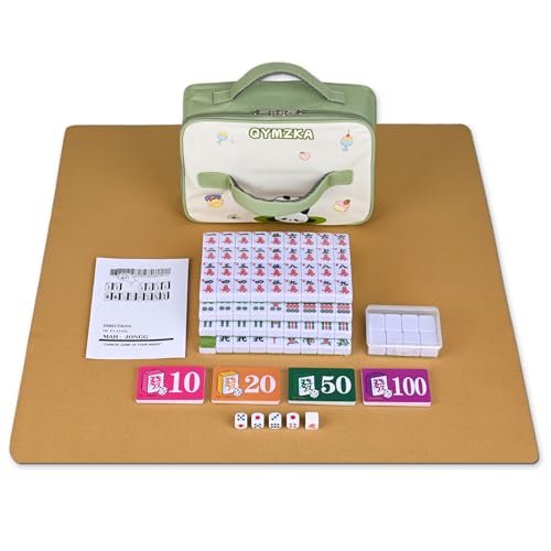 Chinese Green Small Mahjong Set with Carry Bag - 152 Melamine Tiles (144 Numbered + 8 Blank), 1.17" Size, Includes Instructions, Dices, Wind Indicator, Chips & Mahjong Mat (Majiang,中国麻将) - color: Green, size: 1.17 in