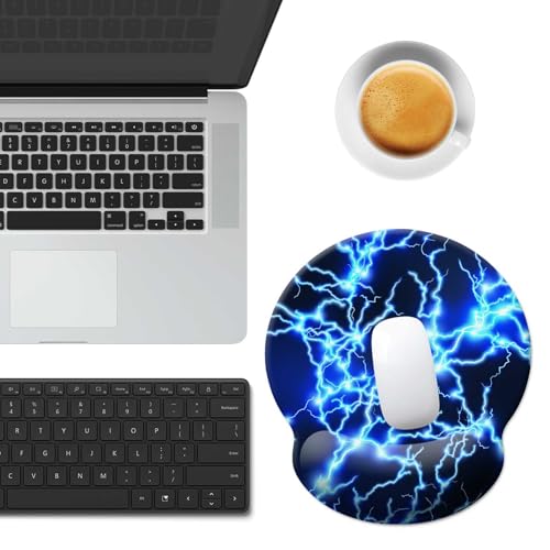 Gaming Mouse Pad Wrist Support,Ergonomic Mouse Pad with Wrist Rest,Comfortable Mousepad with Smooth Wrist Rest,Pain Relief Mouse Pads for Non-Slip Base,Computer,Laptop,Office，Home（Blue Lightning） - color: Blue lightning