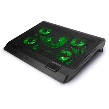 Enhance Gaming Laptop Cooling Pad Stand with LED Cooler Fans, Adjustable Height, & Dual USB Port for 17 inch Laptops - 5 Ultra Quiet High Performance Fans 2630 RPM & Built-in Bumpers - Green - color: Green