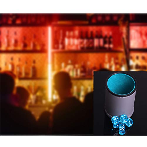 Dice Cup Set PU Leather and Felt-Lined, Quiet Shaking for Yahtzee Farkle Liars Dice Games, Includes Six 16mm Regular Dice - color: Lake Grey
