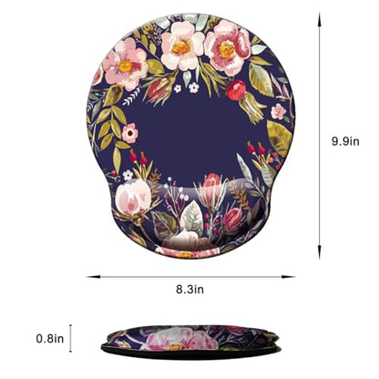 Mouse Pad with Wrist Support, Ergonomic Mouse Pad with Memory Foam Wrist Rest Cushion, Non-Slip Rubber Base Gaming Mice Pad for Home Office Computer Laptop, Flower Wreath - color: Flower wreath