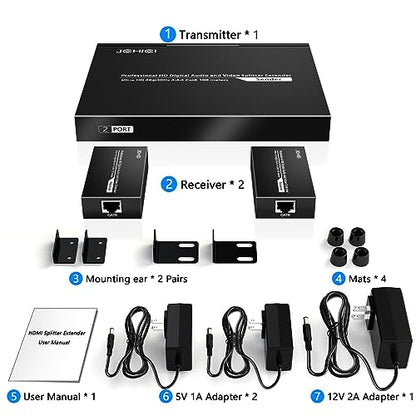 HDMI Extender Splitter 1 x 2, JCHICI 4K@30Hz 100M(328fts) HDMI Splitter with Loopout and EDID Copy Function, Lossless Transmission and Zero Latency, Support 3D - size: HDMI Extender Splitter 1 x 2
