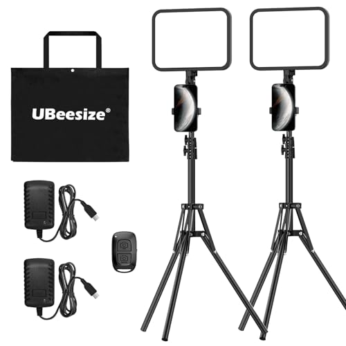 UBeesize 2-Pack LED Video Light Kit, 3000-6500K Dimmable Photography Studio Lights with Tripod Stand & Phone Holder, Video Recording & Streaming Lighting for Makeup, Gaming, YouTube - size: 12.5in, style: 2-Pack