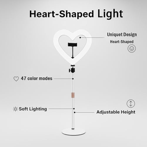 Ring Light for Desk,Heart Tabletop Light with 26" high Stand, RGB 47colors Selfie Light,USB Powered LED Desktop lamp with Phone Holder for Makeup Lights, Laptop Live Stream, YouTube,TikTok
