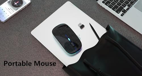 WREANU Wireless Bluetooth Mouse Rechargeable Laptop Mice with LED Lights Silent Slim Use(BT5.2 and 2.4G Portable USB Receiver)Dual Mode Computer Mouse for Laptop/iPad/Tablet/Apple/PC/Mac(Pearl Black) - color: Pearl Black