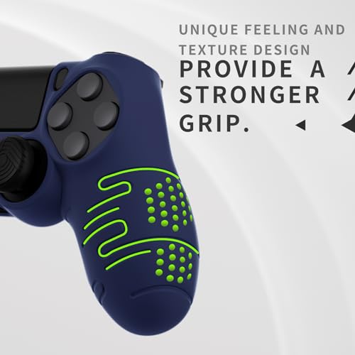 PlayVital Line & Dot Midnight Blue Silicone Cover Skin for ps4 Controller, Anti-Slip Soft Protector Case Cover with Thumb Grip Caps - color: Midnight Blue