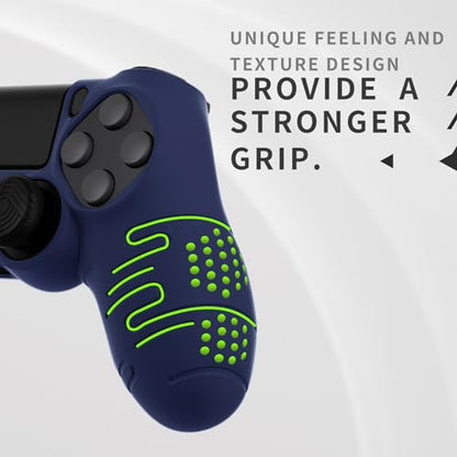PlayVital Line & Dot Midnight Blue Silicone Cover Skin for ps4 Controller, Anti-Slip Soft Protector Case Cover with Thumb Grip Caps - color: Midnight Blue