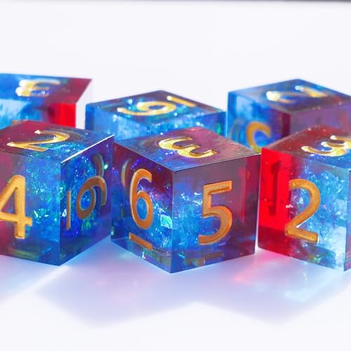 6PCS 16mm D6 Resin dice Set Dice for DND Dungeons and Dragons Role Playing Game (Blue + Red) - color: Blue + Red