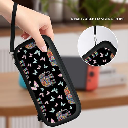 PPIKTC Portable Hard Shell Case Compatible with Nintendo Switch, Shockproof Game Console Holder Bag with Carrying Straps, Elephant Butterfly - color: Design (328)