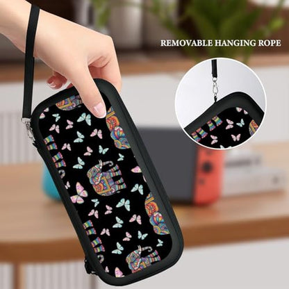 PPIKTC Portable Hard Shell Case Compatible with Nintendo Switch, Shockproof Game Console Holder Bag with Carrying Straps, Elephant Butterfly - color: Design (328)
