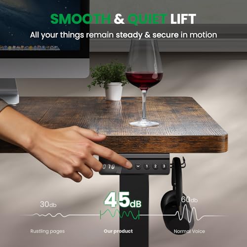 Brown 60x28 in Electric Standing Desk, 1 Inch Thick Tabletop | Double Beam Frame, Holds 220lbs, Sit Stand, 3 Memory Height Adjustment, Extra Deep Table Top, Black Frame - color: Rustic Brown Top / Black Frame, size: 60 x 28 Inch