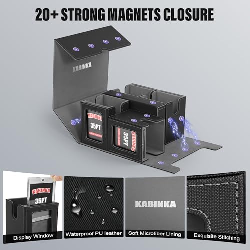 Kabinka Card Deck Box for MTG Commander, Holds 400+ Double-Sleeved Cards, 5 IN 1 Detachable Card Case with Dice Tray, Fits Magic/TCG Cards, 4 Magnetic Card Holders & Dividers (Black) - color: A2-Black