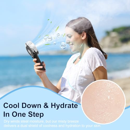 HandFan Upgraded Handheld Misting Fan, Portable Mister Fan, Personal Spray Water Mist Fans Rechargeable, Foldable Electric Mini Fans for Summer Beach Travel Makeup Concerts, Gifts for Women(Black) - color: Black, style: HF318C