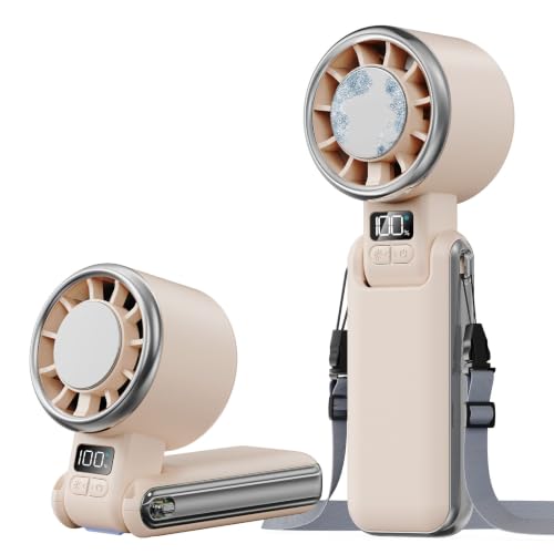 SHEWIND Portable Handheld Fan with Ice Cooling - 5 Gear High Speed Personal Turbo Fan Rechargeable, Up to 13 Hrs, Mini Hand Fans for Travel Essentials, Beach Vacation, Gifts for Women, Men (Cream) - color: Cream